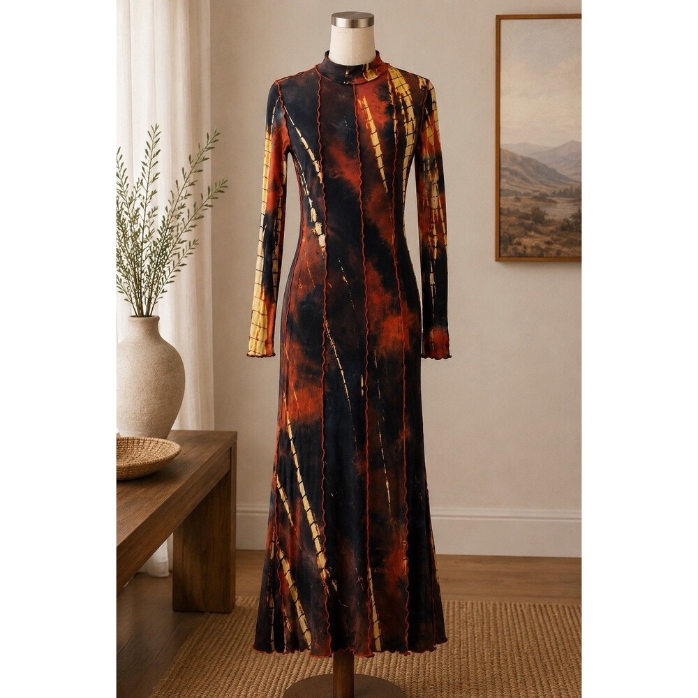 Kim Shui Made in Italy Silk Cotton Abstract Print Maxi Dress